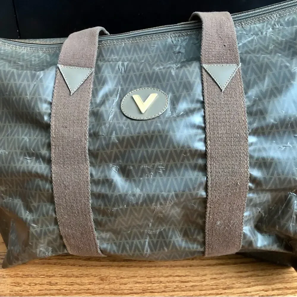 Valentino V Monogram Authentic Brown Coated Canvas Zip Tote Vintage travel bag